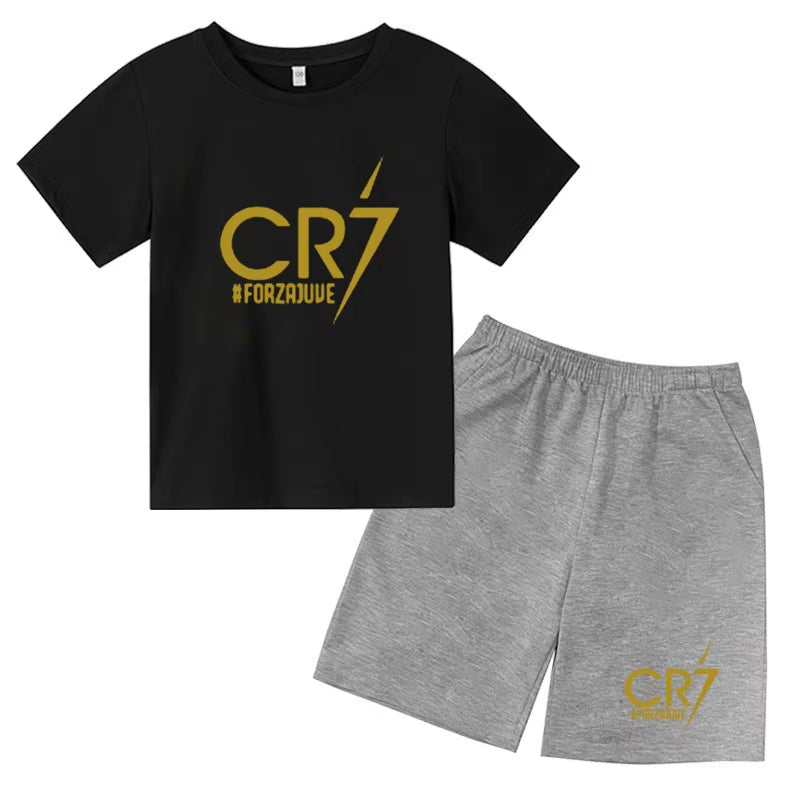 Summer Kid Boy Clothes Set Children Girls Football CR7 Star Printed T-Shirts and Shorts 2 Pieces Suit Topm Bottom Tracksuits