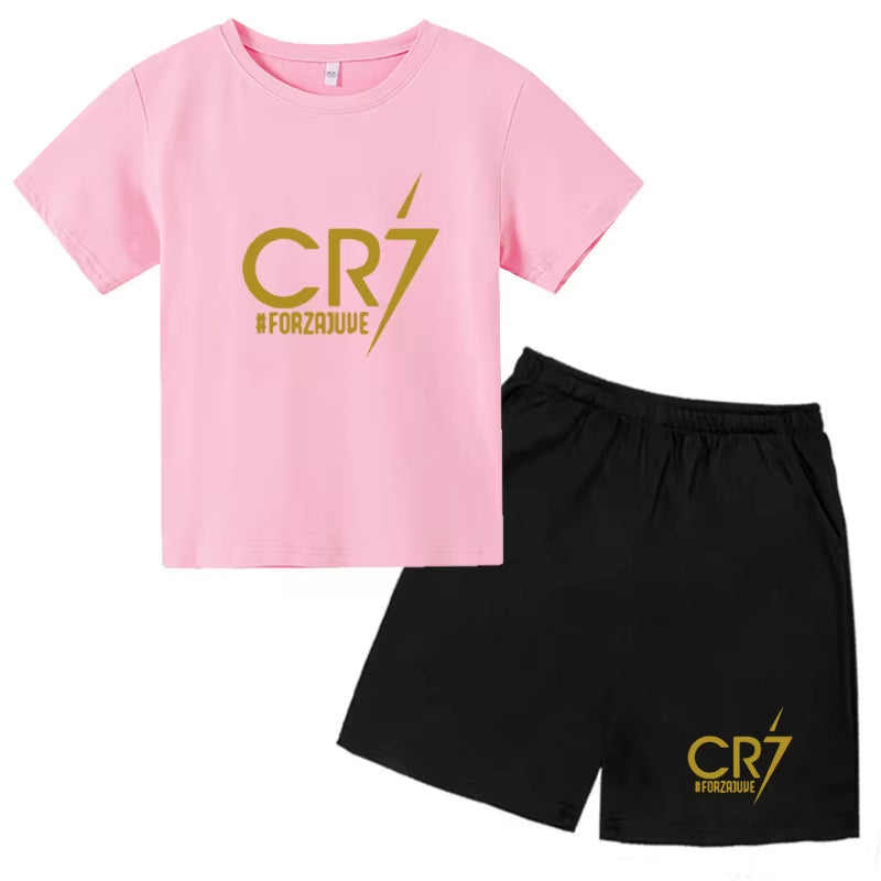 Summer Kid Boy Clothes Set Children Girls Football CR7 Star Printed T-Shirts and Shorts 2 Pieces Suit Topm Bottom Tracksuits