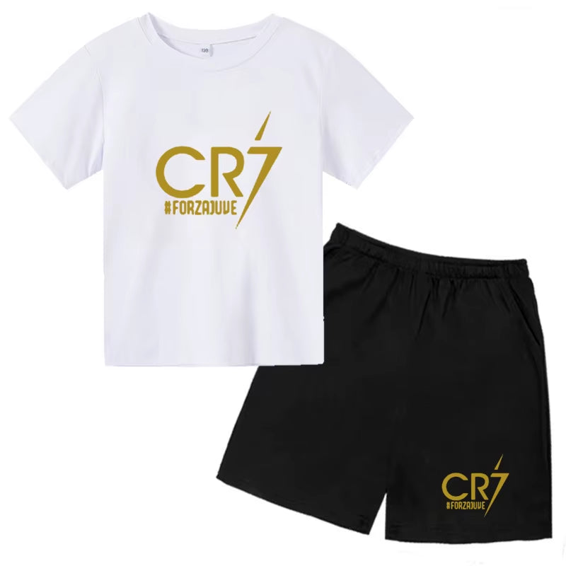 Summer Kid Boy Clothes Set Children Girls Football CR7 Star Printed T-Shirts and Shorts 2 Pieces Suit Topm Bottom Tracksuits