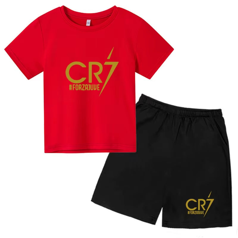 Summer Kid Boy Clothes Set Children Girls Football CR7 Star Printed T-Shirts and Shorts 2 Pieces Suit Topm Bottom Tracksuits