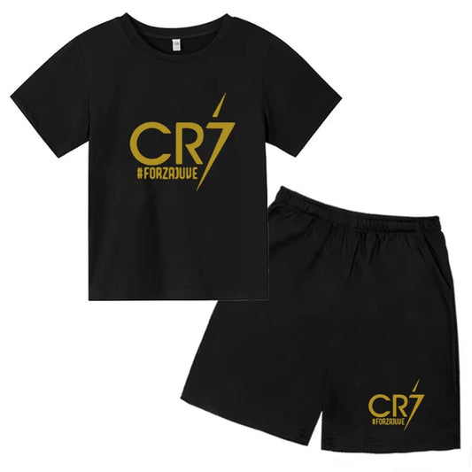 Summer Kid Boy Clothes Set Children Girls Football CR7 Star Printed T-Shirts and Shorts 2 Pieces Suit Topm Bottom Tracksuits