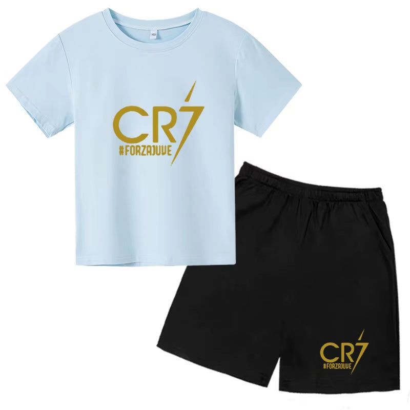 Summer Kid Boy Clothes Set Children Girls Football CR7 Star Printed T-Shirts and Shorts 2 Pieces Suit Topm Bottom Tracksuits
